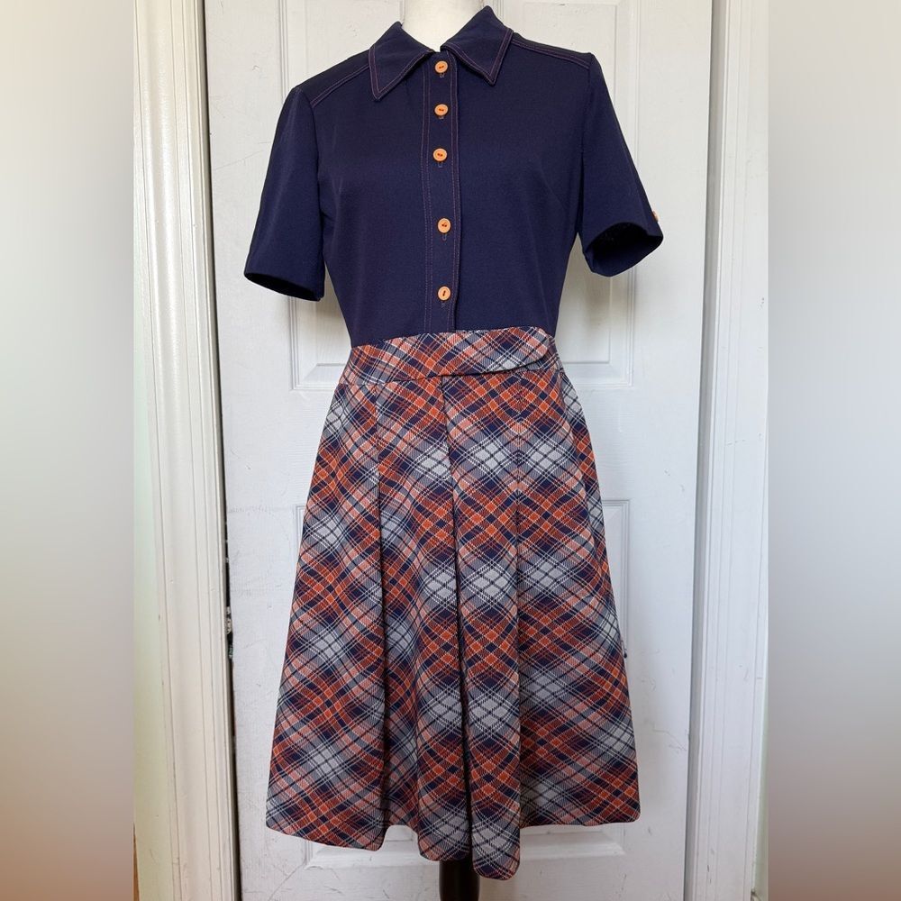 1970s Classic Preppy Mod Denim Blue Dress by Verona Knit